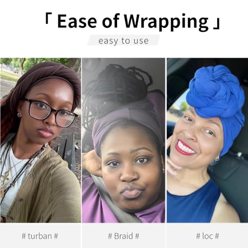 Head Wraps for Black Women, Breathable Headwrap Soft Long Hair Wraps Wide Headscarves for Locs Braids - color: 5pcs-(purple,brown,royal Blue,dark Grey,dark Green)