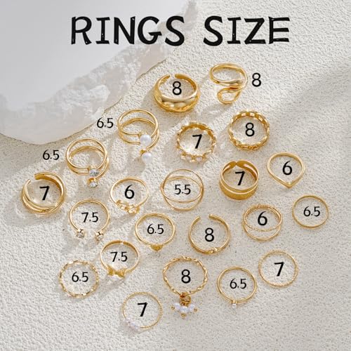 FAXHION 25 PCS Gold Stackable Rings Set for Women, Simple Twist Knuckle Finger Ring Trendy, Dainty Stacking Statement Thumb Rings Pack Jewelry Gift - color: Gold-Pearl