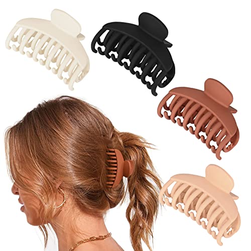 DEEKA 4 PCS Double Row Teeth Hair Claw Clips 2.5" Medium Hair Clips for Thin Hair Small Matte Clips Short Fine Hair Accessories for Women and Girls -Black Brown - color: Neutral Colors, size: 4 Count (Pack of 1)