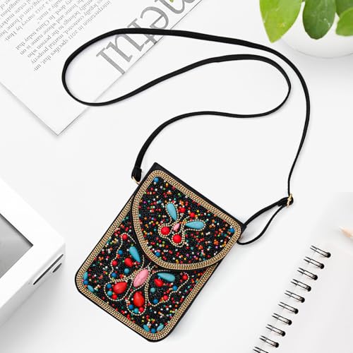 Small Beaded Crossbody Bag for Women, Boho Cell Phone Shoulder Purse Wallet with Handcrafted Colorful Beads - color: Tree-3