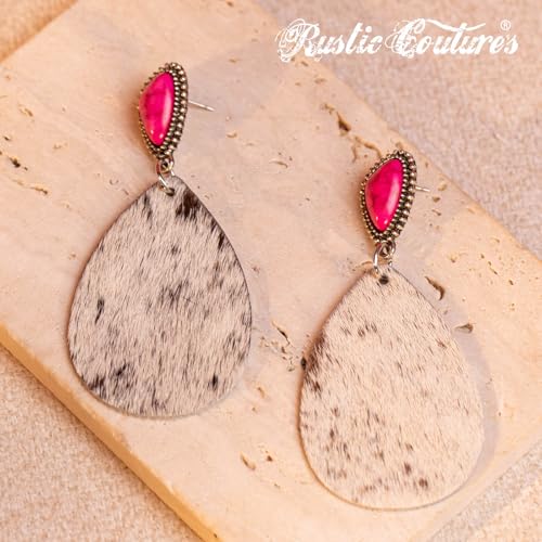 Rustic Couture's Western Earrings for Women Cowgirl Country Concho Dangling Western Statement Jewelry - color: O-Hot Pink