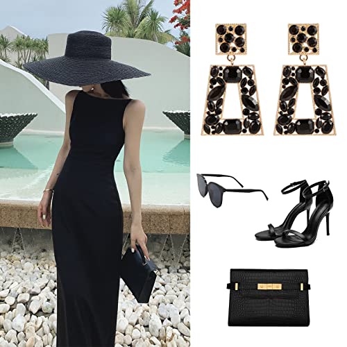 Rhinestone Rectangle Statement Earrings Colorful Crystal Geometric Drop Dangle Earrings for Women Prom Party - color: black