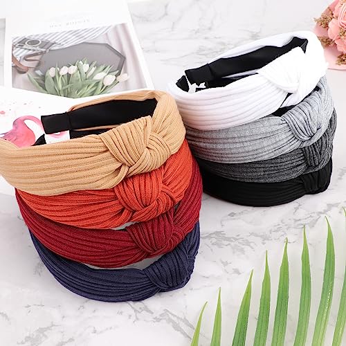 DRESHOW 8 Pack Knotted Headbands for Women Wide Turban Headband Yoga Exercise Ribbing Hair Hoop Hair Bands Accessories - color: 8 Pack Plastic Hair Hoop D