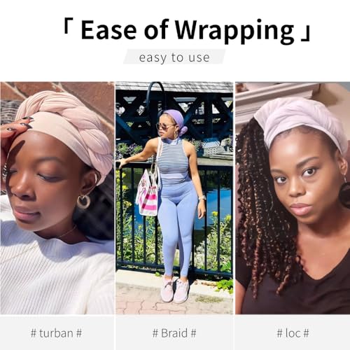 Head Wraps for Black Women, Breathable Headwrap Soft Long Hair Wraps Wide Headscarves for Locs Braids - color: 5pcs-(beige,light Grey,pink, Light Purple,white)