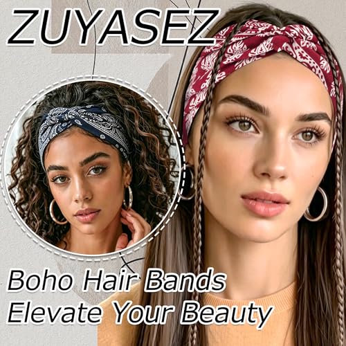4 Pack Wide Women’s Headbands Boho Twist Turban Headband Non-Slip Elastic Workout Yoga Cross Hair Band Stretchy Hair Wrap Accessories for Girls - color: Bohemia-2