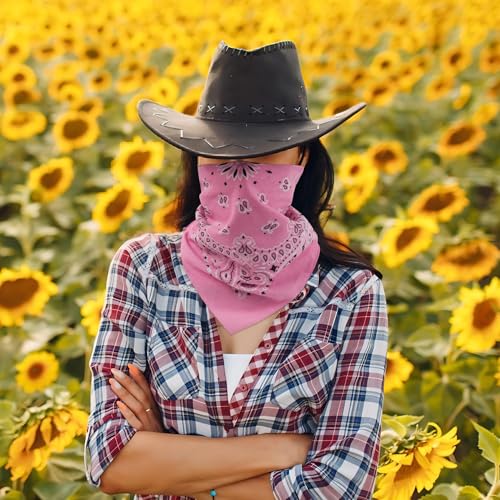 Western Bandana Scarf With Vintage Coin Buckle, Paisley Pattern Neck Scarf for Men Pocket Square Cowboy Scarves - color: Light Pink