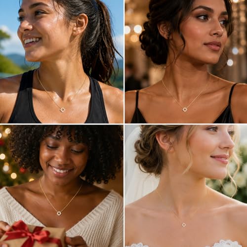Dainty Gold Necklaces for Women Trendy Non Tarnish 14K Gold Plated Cubic Zirconia Necklace Layered Simple Cute Four Leaf Clover Choker Jewelry Birthday Gifts - color: Gold, style: Cable Small CZ
