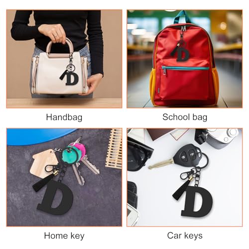 Oubaka Initial Monogram A-Z Keychain for Women, Cute Initial Letter Keychain with Tassel for Handbag Car Key Bag Keyring - color: Black-d