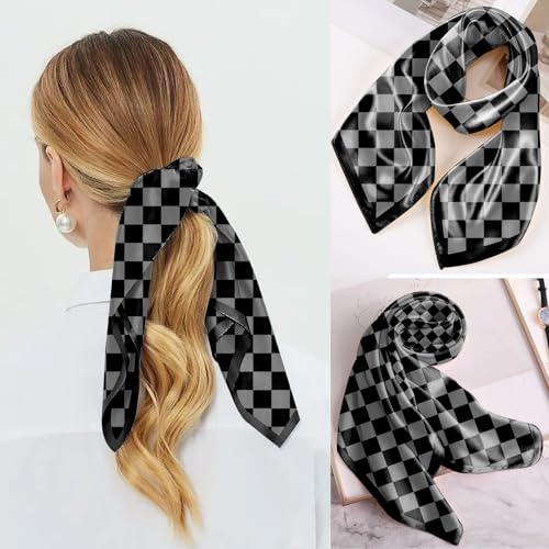 Scarf Silk Feeling Square Satin Head Hair Scarf Wrap 27.5 Inches Headwear Aesthetic Cute Decoration Women Girls - color: V-3-black