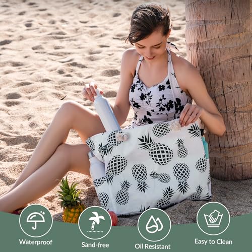 Clothirily Beach Bag for Women - Large Beach Tote Bag, Waterproof Sandproof Beach Bag with Zipper, Large Swim Pool Beach Tote - color: Pineapple