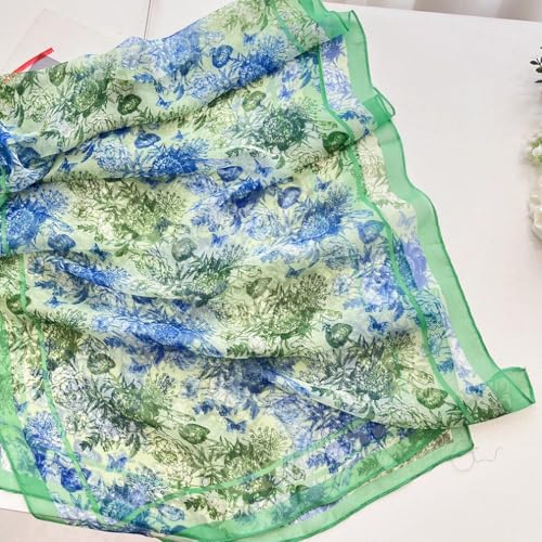 MINIDORA Lightweight Scarves for Women Elegant Floral Pattern Scarf Shawls Sunscreen Head Shawls - color: Style 14-green