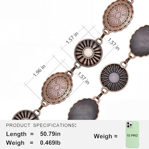 Montana West Rustic Couture's Large Western Concho Metal Belts for Women Cowgirl - color: Frosted Marble White