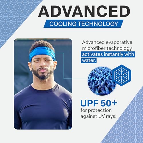 COLD FACTOR Cooling Headband for Women and Men – UPF 50+ Advanced Evaporative Comfort, Instant Cooling Sweatband for Outdoor Sports, Fitness, Yoga, Hiking, Running, and Workout - color: Blue