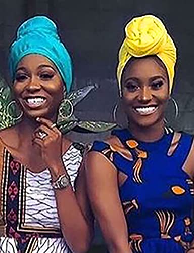 Harewom Head Wraps for Black Women Stretch Head Scarf Long African Hair Wraps Turban Headwraps Jersey Headbands - color: 1pcs -Bright Yellow