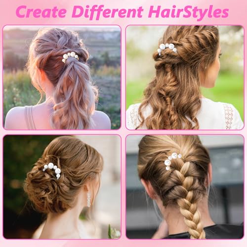 2Pcs French Hair Pins with Pearl U-Shaped French Twist Hair Pin Metal French Pin for Women Girls Large French Clip Vintage Hair Sticks Double Prongs Hair Pin Hairstyle Accessories, Gold and Silver