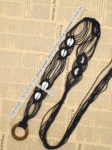 TeeYee Women's Waist Belt Adjustable Boho Style Handwoven Bohemia Tassel Rope Tie with Wooden Beads Braided Chain for Dress - color: Bw0269black