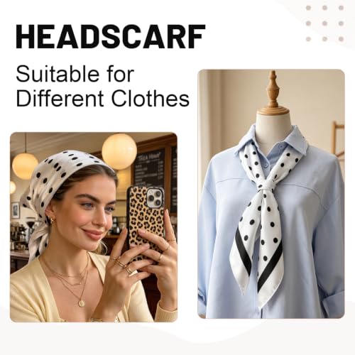 JATEBI 27''/35'' Women Large Satin Scarf Silk Feel Square Wraps Big Hair Bandanas Vintage Print Solid Color Bandana Scarves - color: Beige, Black, Red, Brown, White, Green Polka Dots, size: 35'' Large