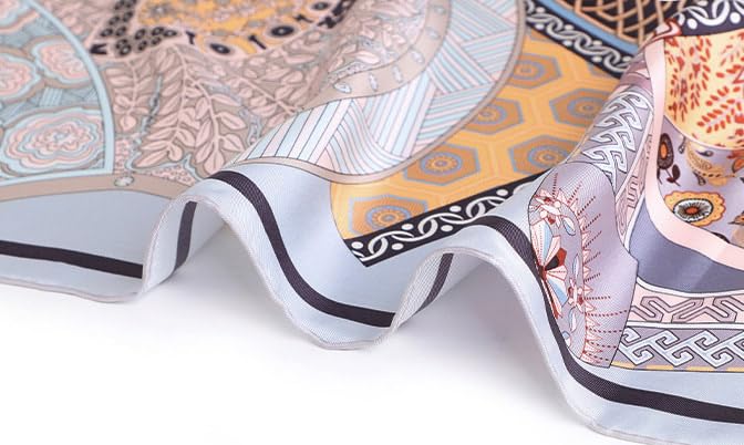 100% Silk Scarves, Extra-Large and XX-Large - color: Hamour's Treasure, Blue, Hand Rolled Edges