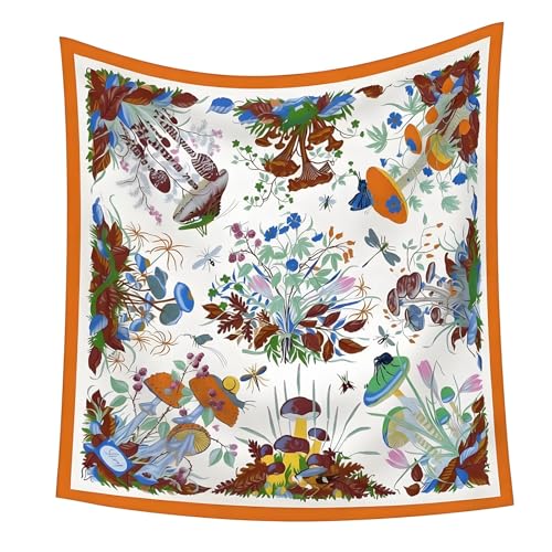 Premium Floral Scarf for Women 35x35 Square Silk Feel-Lightweight Scarves Headscarf Bandanas Wrapping Handbag - color: ‌festive Floral & Fauna Scarf