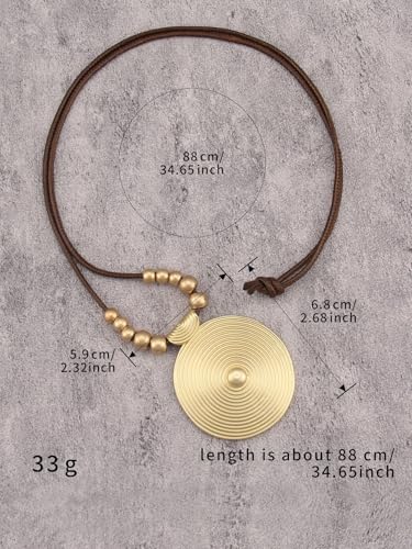 Bohemian Necklaces for Women Long Leather Necklace with Large Pendant Chunky Boho Hippie Jewelry Pendant Chocker Necklace - style: Bohemian Style Necklace