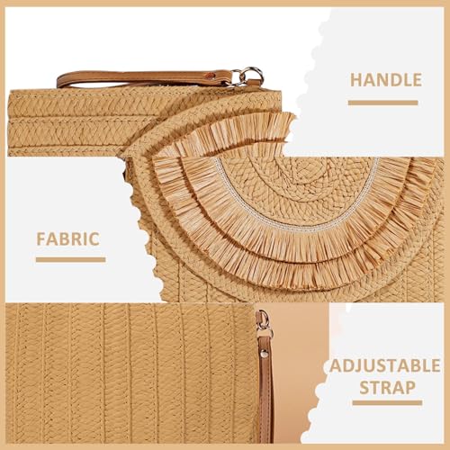 Crossbody Bags for Women, Straw Clutch Purses, Bohemian Handmade Woven Envelope Package, Tassel Handbags for Women | Bohemian - color: Khaki