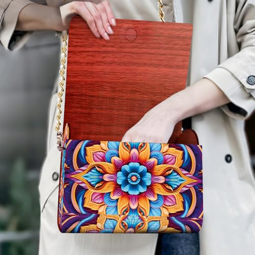 C'eitura Diamond Art Painting Wooden Shoulder Bag, 5D DIY Rhinestone Mandala Floral Chain Purse with Colorful Boho Pattern, Wooden Clutch Handbag Craft Gift - color: SKB207