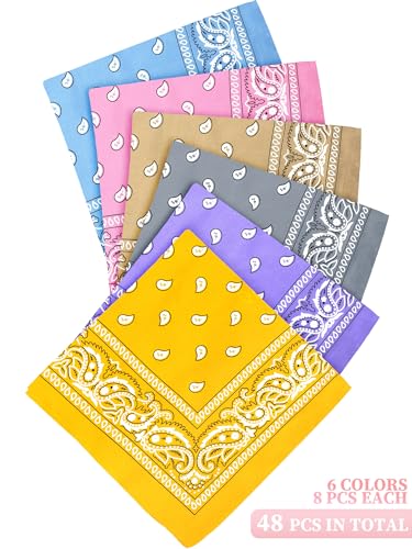 Unittype 48 Pieces Paisley Bandana Novelty Unisex Cowboy Headband Sports Bandannas Scarf Outdoor for Western Party Costume - color: Pastel Color, style: Classic