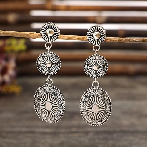 Boho Earrings for Women Trendy Gold Dangle Earrings Vintage Bohemian Indian Country Jewelry Gifts Boho Dress Chic Clothing - color: B1:silver western earrings
