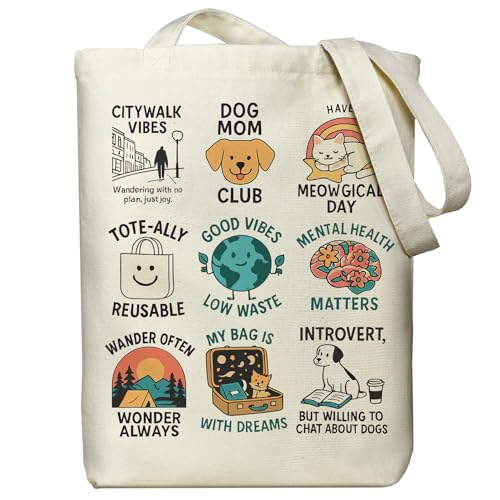 itgowisa Canvas Tote Bag for Women, Tote Bag with Zipper Inner Pocket, Zippered Canvas Bag for Shopping Work Grocery Everyday - style: Positive Slogan