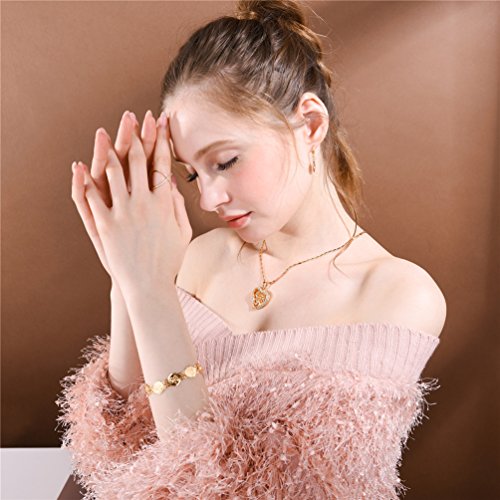 U7 Allah Necklace for Women/Men, 18K Gold Plated Square/Oval/Coin/Heart/Crescent Moon Islamic Pendant Necklace Muslim Jewelry with Chain - color: 06.Coin Necklace+Bracelet+Earrings Gold