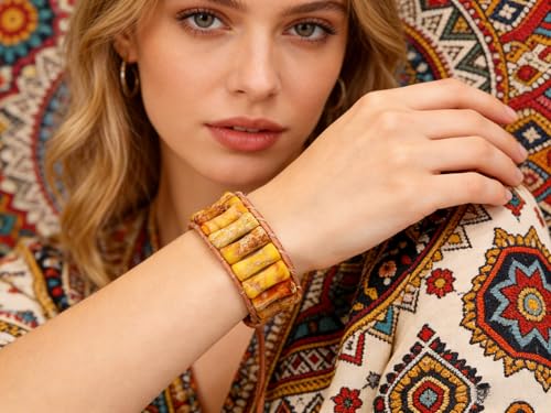 Sriomu 7 Chakra Bracelets for Women Handmade Natural Jasper Stone Healing Bead Bracelet Women Men Boho Friendship Inspirational Jewelry Natural Jasper Stone Double Layer Healing Bead Jewelry Gifts - color: Yellow - Leather
