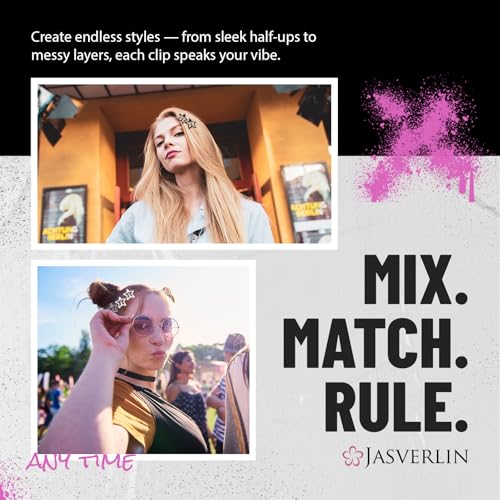 JASVERLIN 36 Pcs Black Star Snap Hair Clips, Y2k Cute Barrettes for Women Girls Thin Thick Hair, Goth Rave Accessories Non Slip Metal Styling Clip for Concert 3/4 cm Sizes - color: Cool Noir