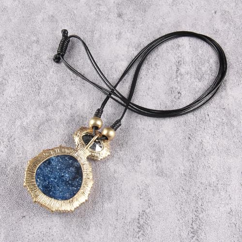 Leather Necklace for Women Large Pendant Hippie Choker Necklace Vintage Sweater Necklace Chunky Boho Necklaces for Women - style: Leather Pendant Necklace
