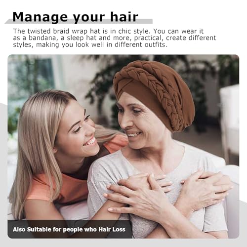 African Women Turban Caps Pre-Tied Twisted Turbans Head Scarf for Women Hair Wraps Cover Beanie Cancer Chemo Headwear - color: 1 Pack Double Twisted Braid A: Coffee