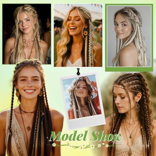 2PCS Boho Dreadlock Clip In Braids with Charms and Beads, Handmade Dreadlock Braids Hair Extensions Synthetic Braided Hairpieces for Women (Dark Brown Mix 16 Inch) - color: Dark Brown Mix, size: 16 Inch
