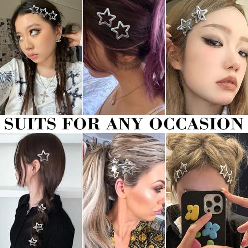 20 PCS Sparkling 1.22" and 1.65"Star Hair Clips Snap Hair Accessories Non Slip Clips for Girls Women Y2K Accessories Silver Metal Hair Clip Hair Barrettes - color: Glitter Silver 1.22" 1.65"（20PCS)