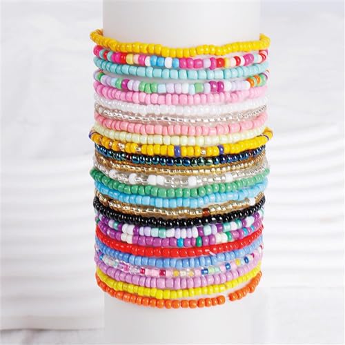 17pcs Bohemian Stackable Multilayer Elastic Bracelets - Handmade Seed Beaded Jewelry for Women & Girls - color: 24Pcs