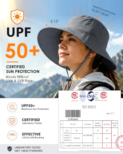 Water-Resistant Sun UPF 50+ Bucket Hat Protection Packable Brimmed Boonie for Women Men Summer Lightweight Hiking Outdoor Cap - color: Grey