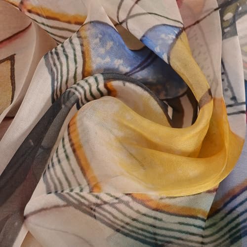 100% Mulberry Silk Women's Neck Silk Scarf-Lightweight Shawl,FLoral Print Beach Silk Wrap-Scarves for Photography - color: Beige