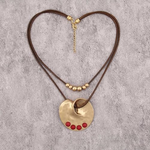 GelConnie Boho Necklaces for Women Cowgirl Necklace Stone Leather Cord Pendant Necklaces With Beads Long vintage Layered Choker Necklace - style: Leather Long Necklace