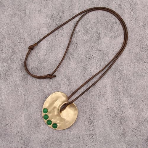 JAOYU Bohemian Necklaces for Women Leather Necklace Wood Pendant Choker Long Brown Necklace Chunky Circle Boho Hippie Jewelry - style: Boho Circle Necklace