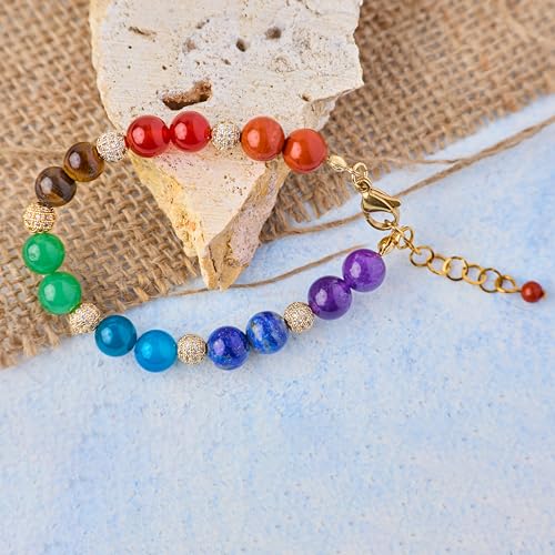 Protection and Healing Bracelet for Women - Handmade 7 Chakra Jewelry Crafted with Genuine Gemstones - Adjustable 8mm Bead Bracelet - Pulsera Para Mujer - Elegant Spiritual Accessory