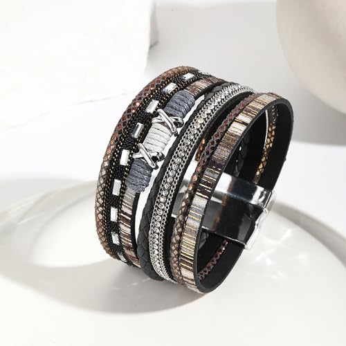 VIBILIA Boho Leather Wrap Bracelets for Women Multi-Layer Bracelets with Strong Clasp Jewelry for Women