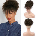 Drawstring Ponytail with Bangs Afro Puff Extensions for Women Short Curly Clip in Wrap Updo Hairpiece(2B) - color: 4#