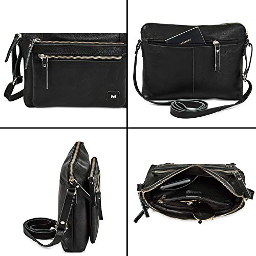 Leather Crossbody Bags for Women Small Soft Genuine Pebbled Sling Shoulder Handbag Crossover Purse with Full Adjustable Strap (Black Nappa) - color: Black Nappa