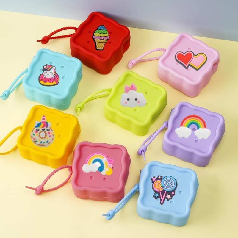 Soft Silicone Zipper Coin Purse Lovely Cartoon Hole Design Miniature Wallet Children's Storage Pouches Organizers For Kid with 25pcs DIY Charms (Watermelon Red) - color: Watermelon Red