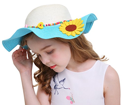 Bienvenu Kids Multi-Colors Large Brim Flower Beach Sun Hats - color: Blue