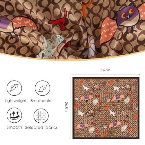 Relang Fashion Silk Satin Head Scarf for Women Hair Bandana Hair Scarf Wrap Neck Scarf for Women 27.5×27.5 inches - color: Brown