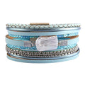 GelConnie Leather Cuff Bracelet Baroque Pearl Wrap Bracelet Gorgeous Gold Tube Bangle Boho Bracelet Bohemian Wristband Jewelry Gift for Women Wife - color: Charm Leather Bracelet-Blue