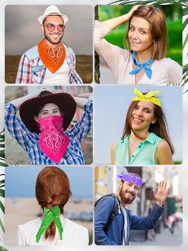 Unittype 36 Pieces Paisley Bandana Cowboy Bandanas Sports Novelty Headband Square Scarf Outdoor for Western Party Costume - color: Neon Color, style: Classic Style